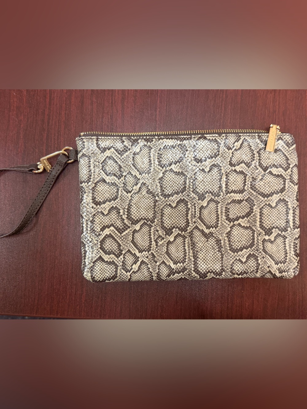 Anne Klein Snake-Print Wristlet Clutch in Beige and Brown